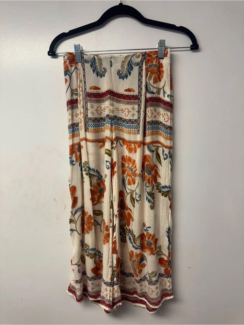 Patrons of Peace Floral Wide Leg Crop Pants XS Boho Rayon Made in India Festival - Picture 3 of 10